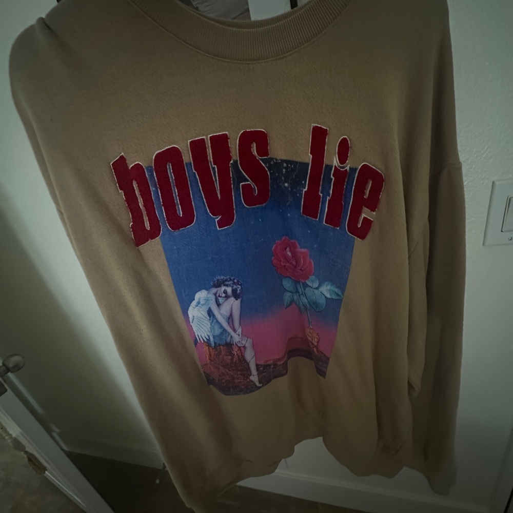 *AS SEEN ON ALIX EARLE* Boys Lie Tan Crewneck Sweatshirt with Embroidery